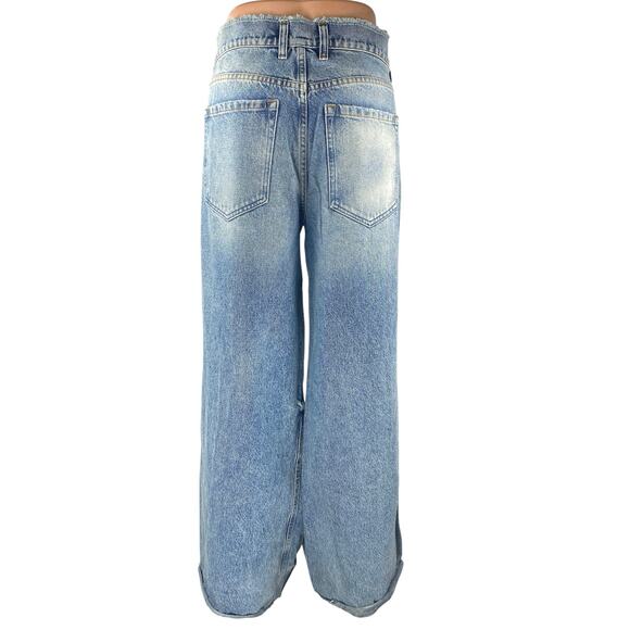 Ser.O.Ya Womens Blue High Waisted Distressed Wide Leg Baggy Denim Jeans Pants 31 - Picture 3 of 5